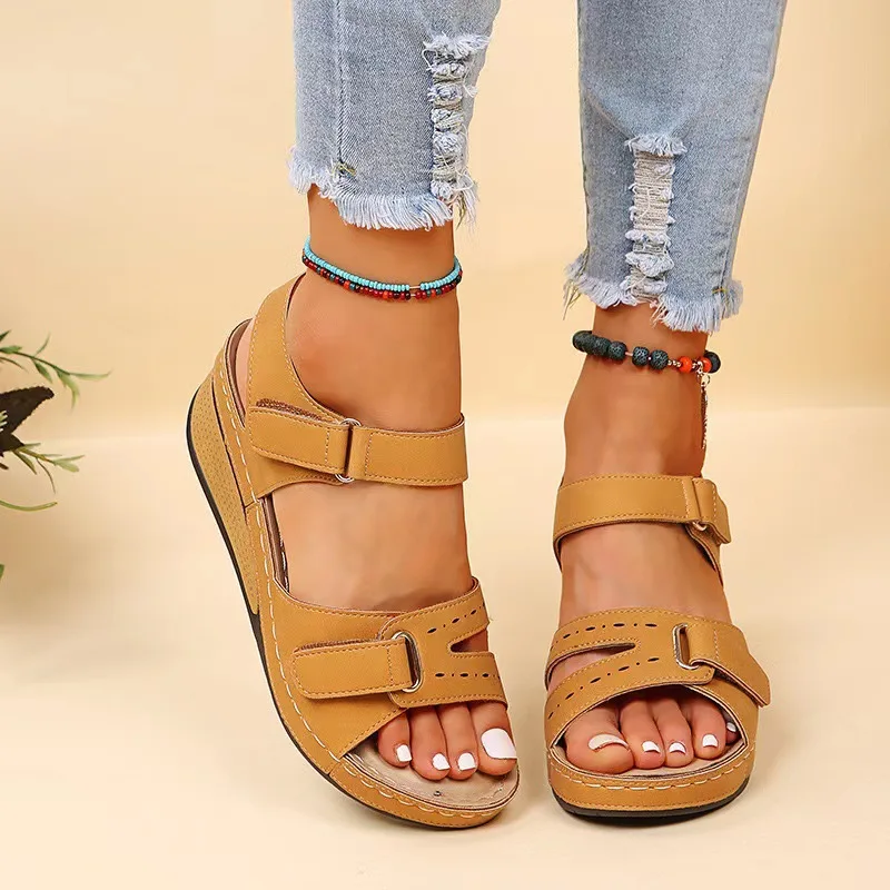 2024 New Arrivals Womens Sandals wedge sandals with thick soles magic button sandals For women and Ladies