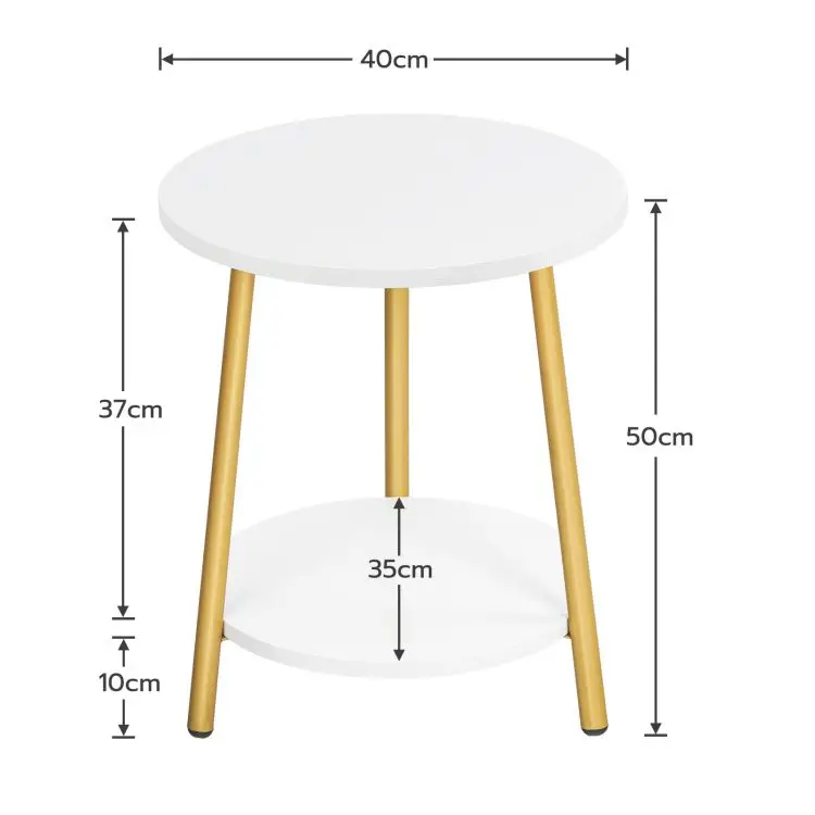 Wholesale White Gold Round Side Tables Modern Style Wood End Lamp Table Accent Snack Tables with Metal Frame for Living Room