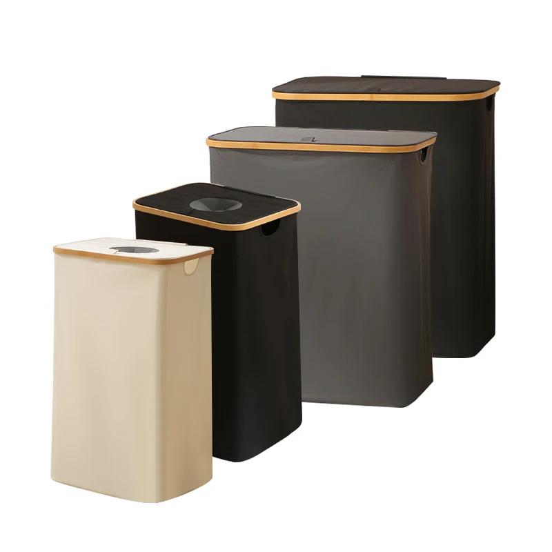 Slim Narrow Foldable Clothes Laundry Hamper Laundry Room Bamboo Laundry Basket with Removable Inner Bag