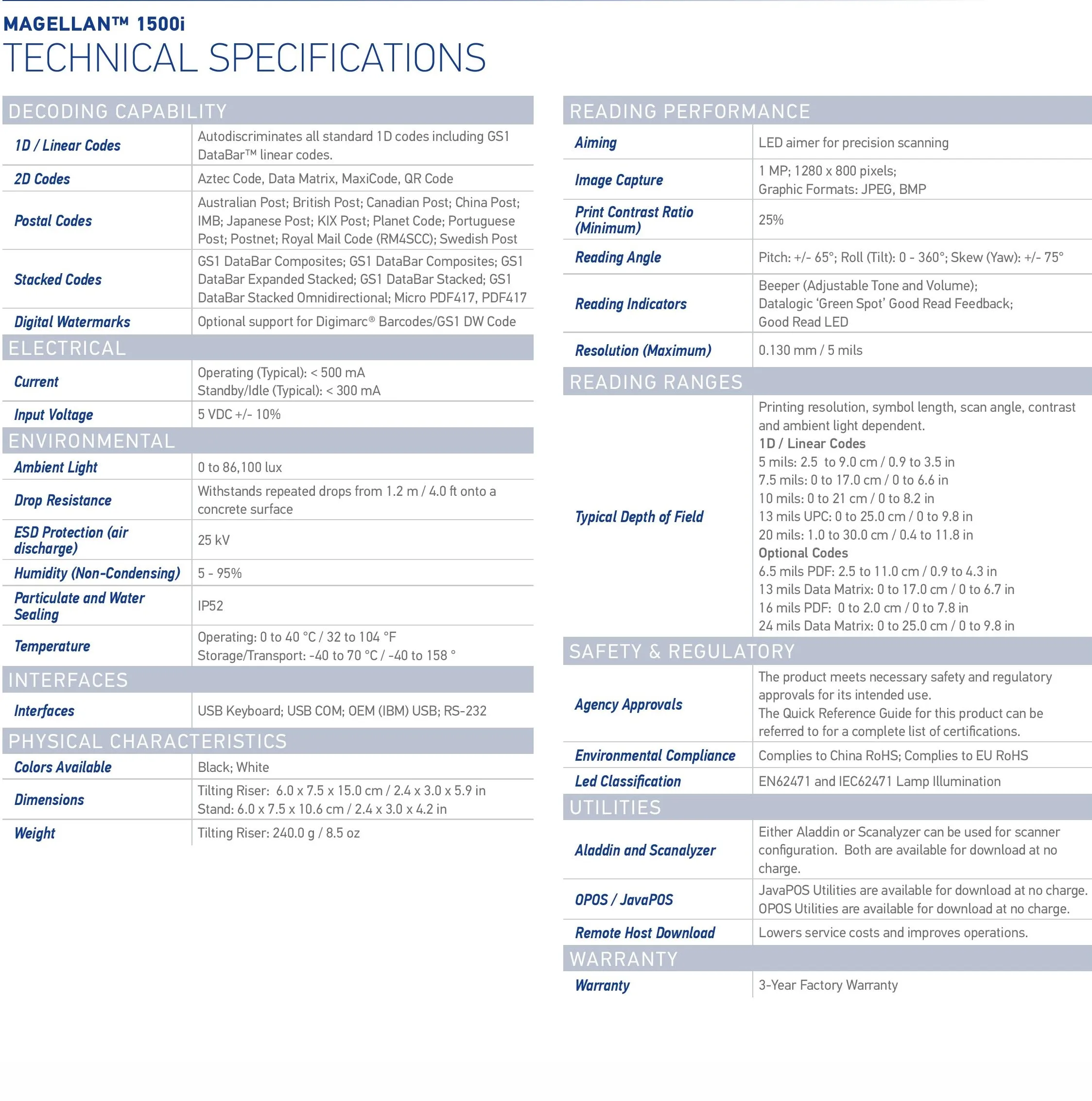 Datalogic Magellan 1500i - 1D / 2D High performing presentation scanner for a variety of applications