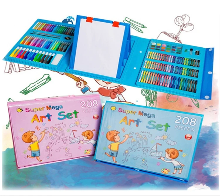 Custom Non-Toxic Plastic Kids Painting Drawing Art Set Coloring Book Stationery Set with Easel for Kids