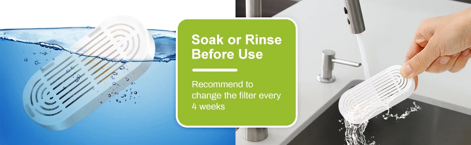 Please rinse filter before use. Replace filter every 4 weeks.