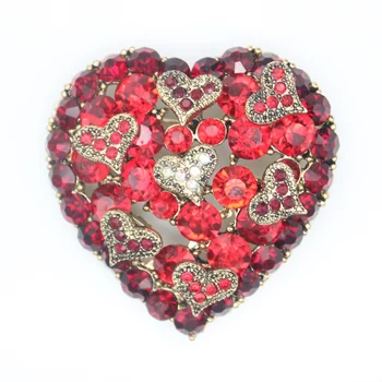 Valentine's Day Heart Brooches Red Heart Rhinestone Pin Brooch Upscale Dress Pins for Women