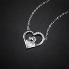 Pendant SKA S925 Sterling Silver Necklace Hollow Out Simple Heart Overlap Pendant Necklace