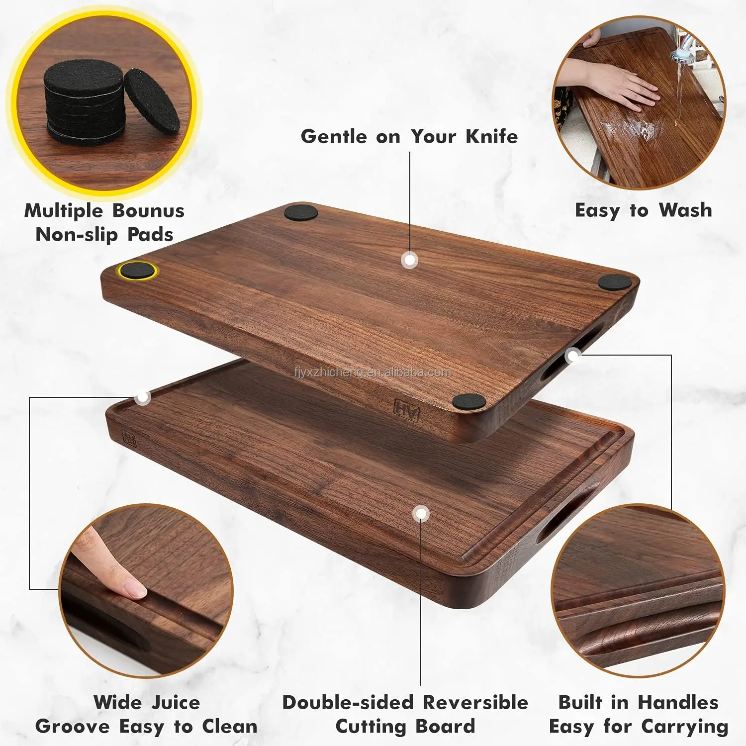 product large walnut wooden cutting board kitchen 17x11 inch wood juice groove non slip mats dishwasher safe-4