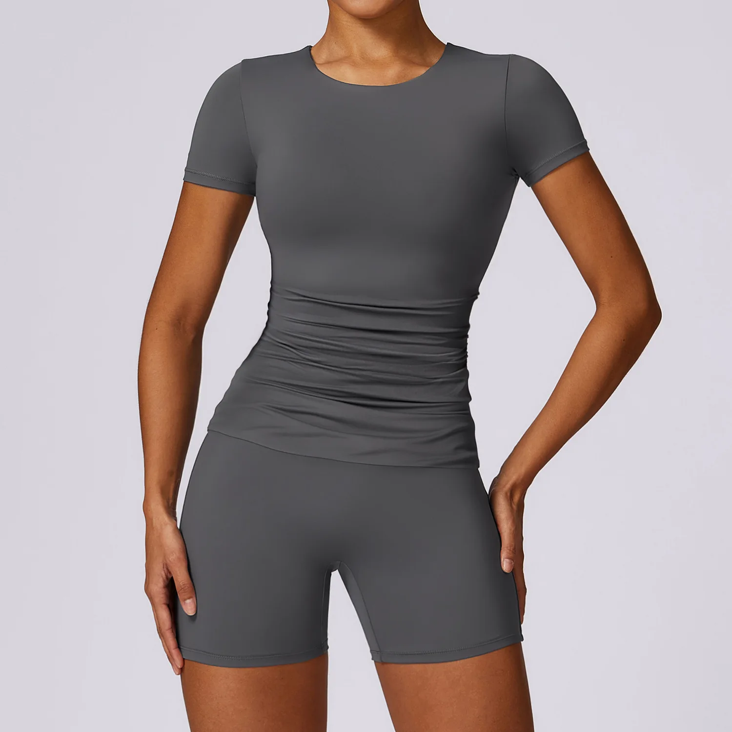 Wholesale Short Sleeve Yoga Set Active Sports Bra Leggings Fashion Seamless Gym Sportswear Women Fitness Sets & Yoga Wear