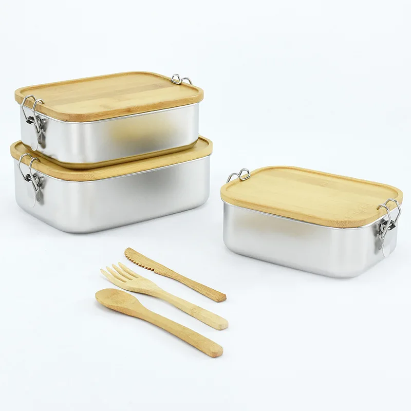 Adult Lunchbox for Picnic School Kids Bento Box Bamboo Cover Stainless Steel Lunch Box With Divider