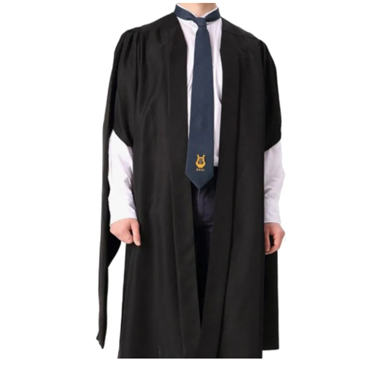 UK Master Graduation Gown Complete Presentation Black Graduation Attire Full Length Display