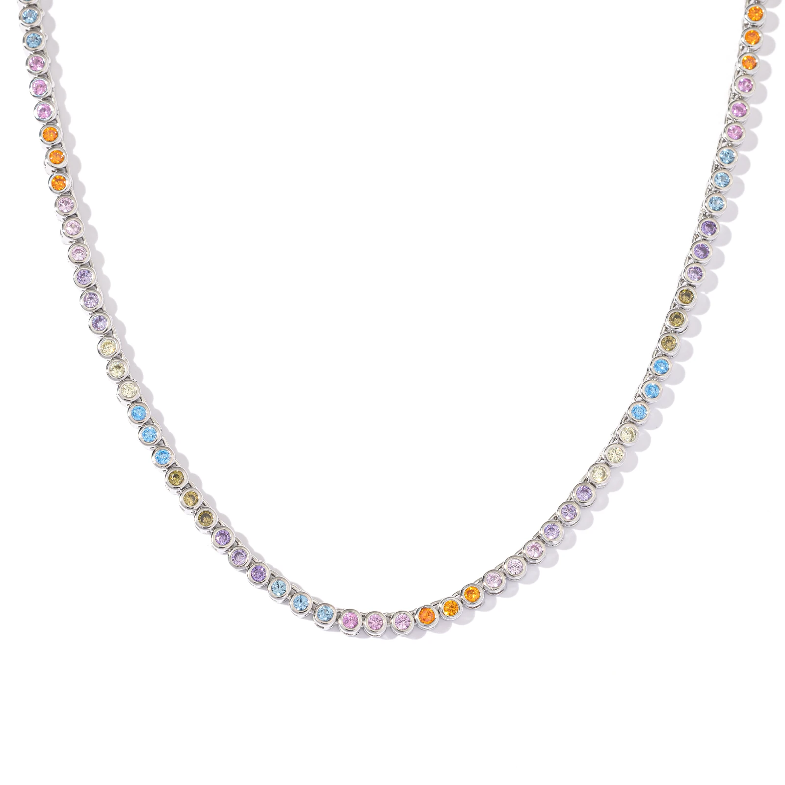 Top Icy Rainbow Color 3mm Tennis Chain Fashion Jewelry Necklace Brass 18K Gold Plated 3A CZ Shiny Necklace Women Chain