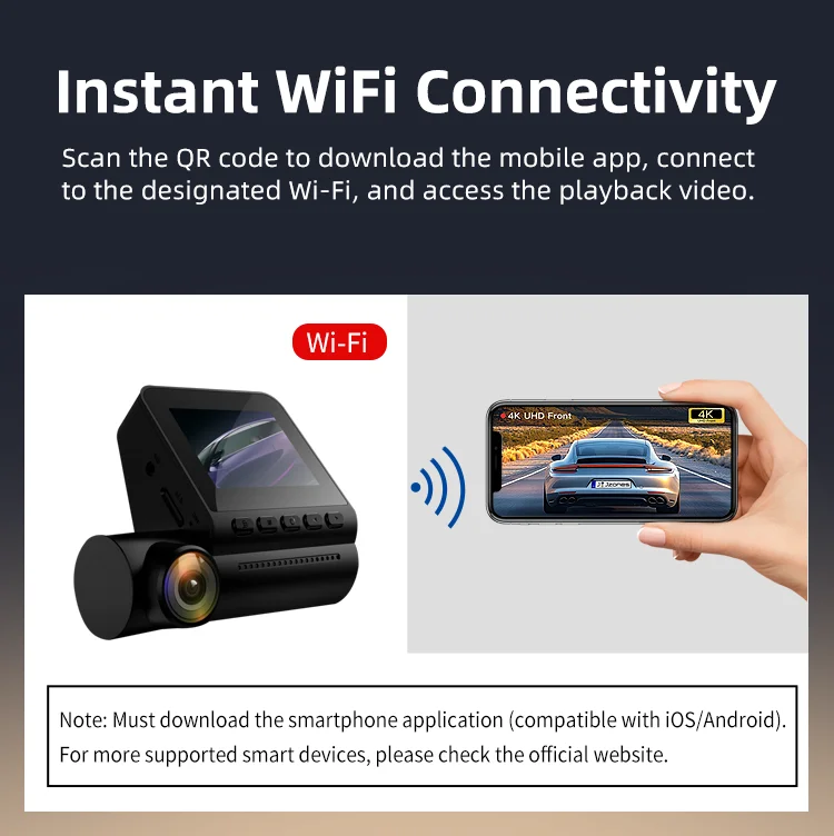 Dash Cam 2 Channel 2160P ADAS 2.0 Inches IPS LCD Dual Lens Dash Cam 4k+1080P Black Box F1.8 with WIFI App Control for Agent manufacture