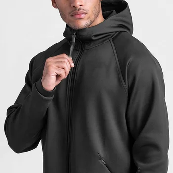 Fashion design men gym custom full zipper fitness jacket neoprene mid-weight blank hoodie jacket