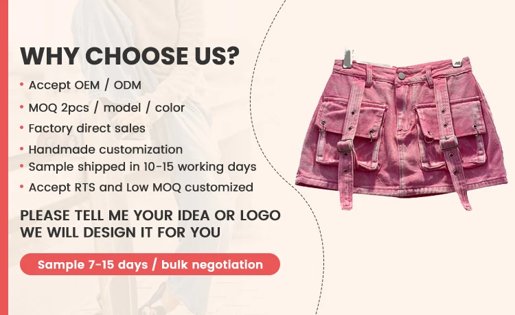 2024 Summer Women Big Pocket Vintage Short Jean Skirt Women's A-line Mini Skirt Streetwear Pocket Cargo Denim Skirt manufacture