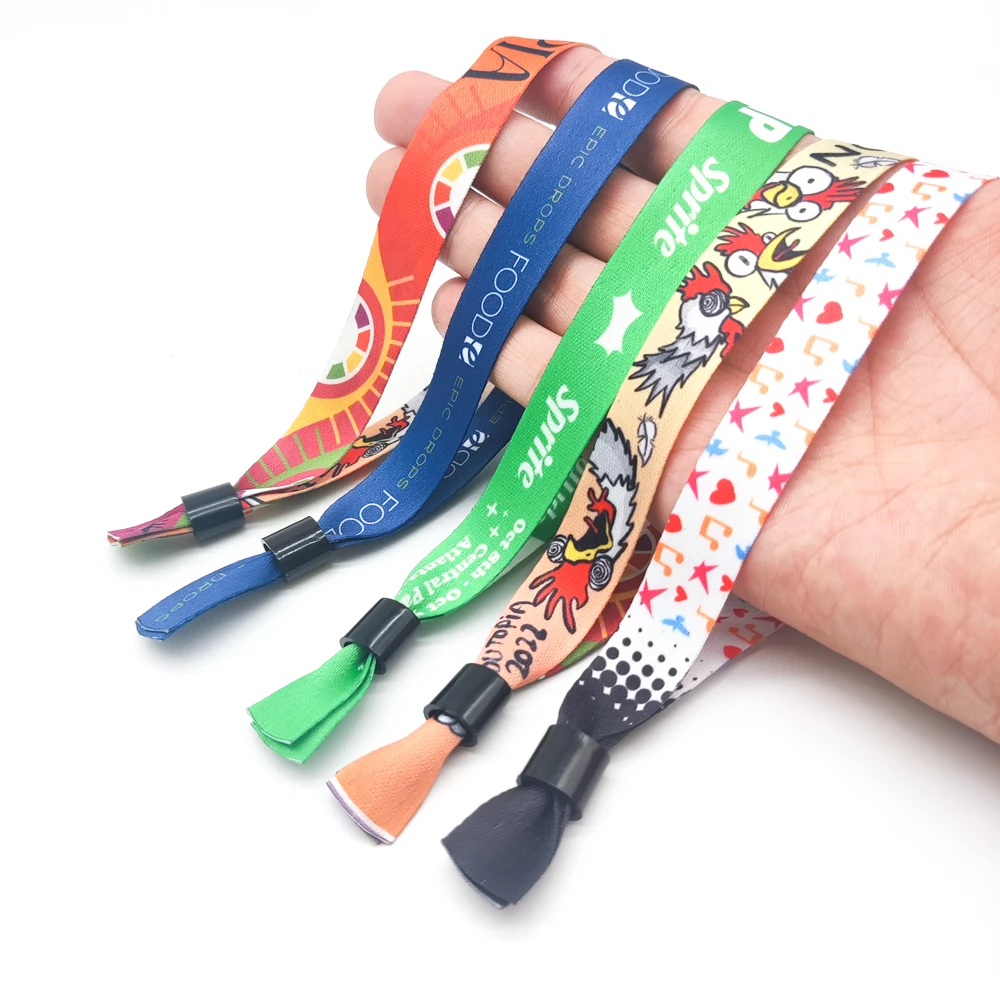 Customized Logo Festival Elastic Wrist Bands Event Wristbands With Slide Lock For Event - Fabric Wristbands With Slide For Design Printed Sublimation Polyester Customized Festival Fabric Wristbands For