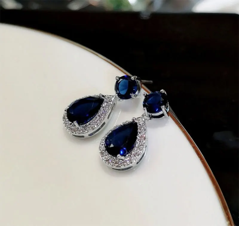 Korean Fashion Silver 925 Crystal Gemstone Drop Earrings Women Girls Luxury Hypoallergenic Stud Earrings Jewelry For Gift