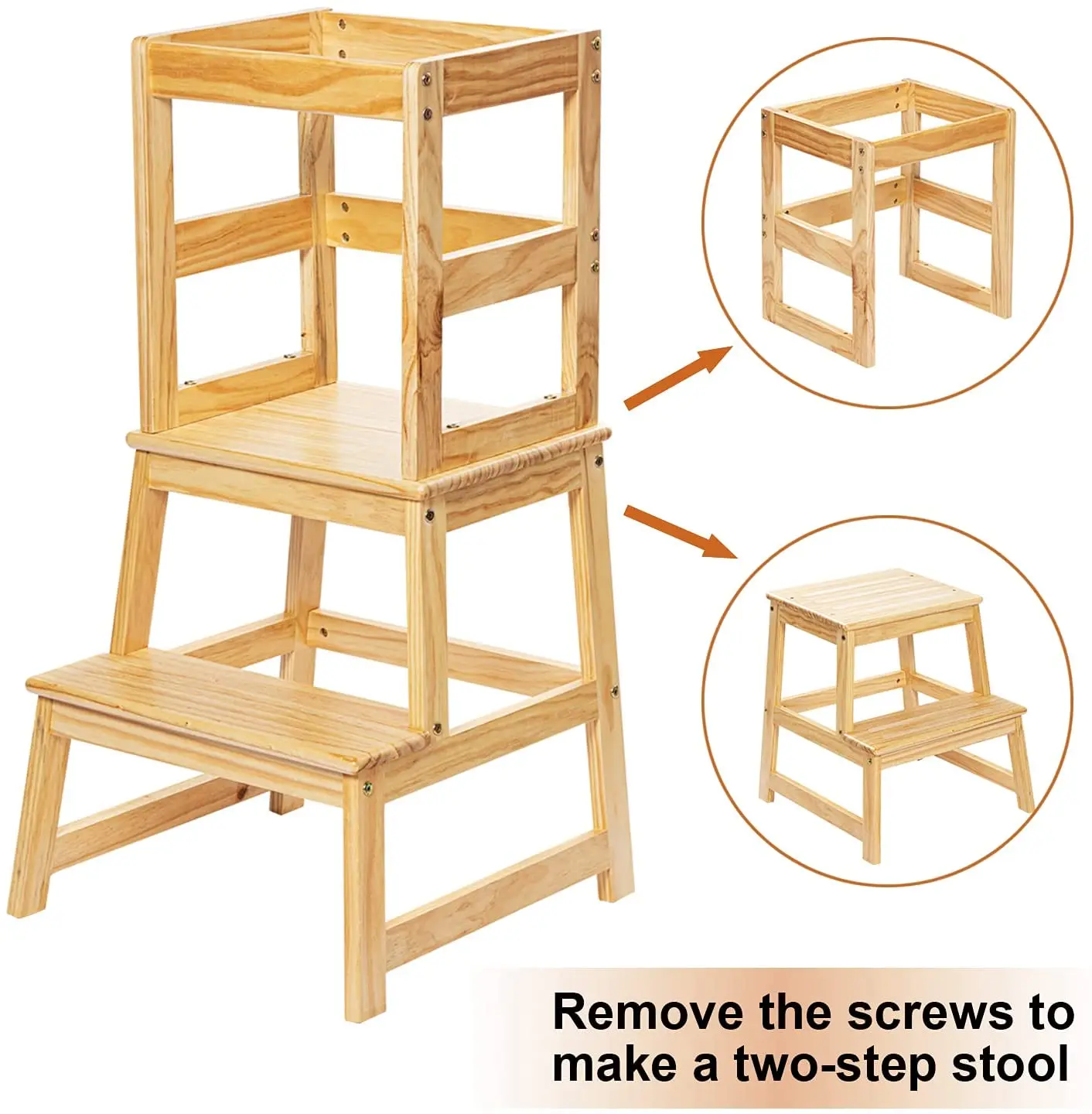 Wholesale Wooden Kids Learning Tower Kitchen Solid Wood Steps Stool
