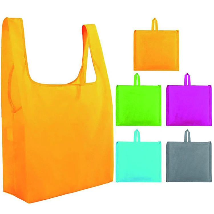 eco-friendly resusable food packaging bag sturdy lightweight fold waterproof nylon shopping grocery tote bag