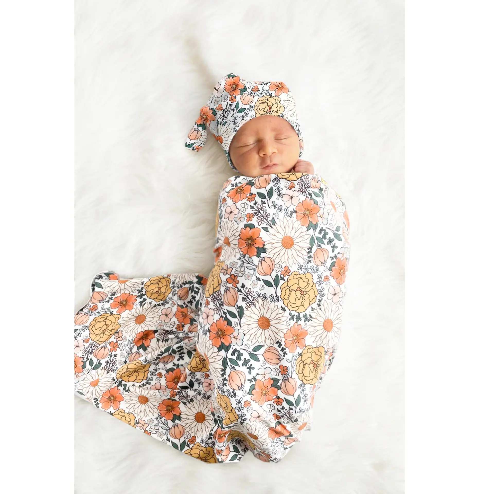 Muslin Swaddle Set with Matching Hat and Headband Bow Newborn Baby Receiving Blanket Swaddle Wrap for Infant Boys & Girls