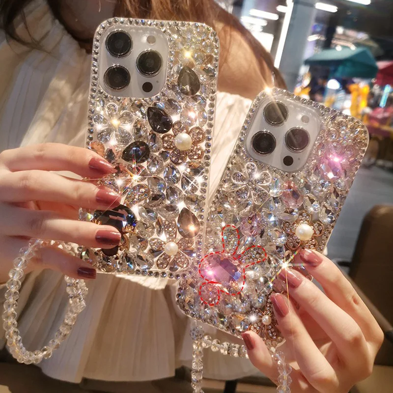 Luxury Rhinestone Covers For iPhone 15 14 13 12 11 Pro Max Bling Diamond Crystal Sparkly Mobile Phone Case For Samsung S24 S23