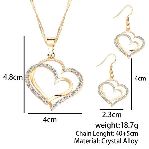 Fashion Heart Diamond 5 Piece Watch Set Super Flash High Quality Necklace Earring Bracelet Set Jewelry Set Women's Holiday Gift