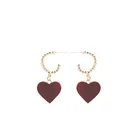 925 silver needle red heart charm earrings hoop