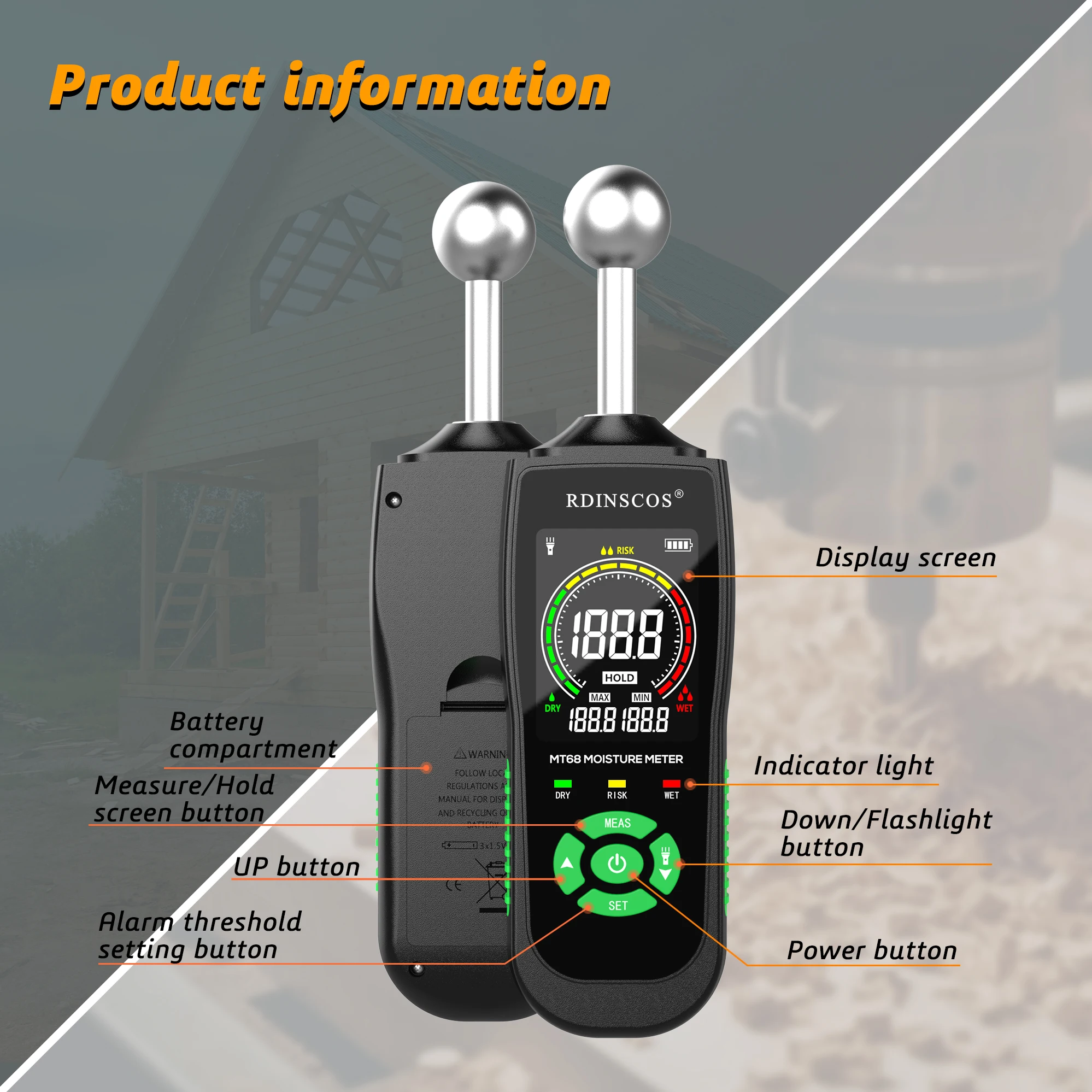 R D Mt Portable Digital Hygrometer Wood Cardboard Lumber Concrete