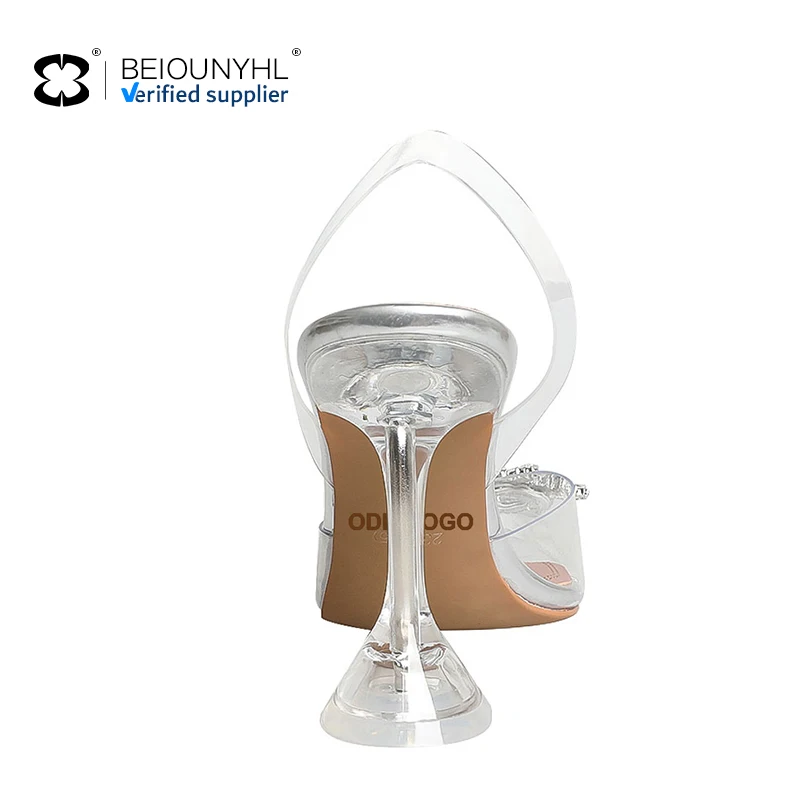 New Fashion Cup High Heels Stiletto Sanadals Shoes Sexy Wedding Transparent Rhinestone Women Jelly Crystal Sandals For Ladies