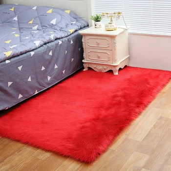 Factory Acrylic Polyester Square Style Carpet Fake Fur Artificial Mat Synthetic Sheepskin Bedroom Floor Rugs