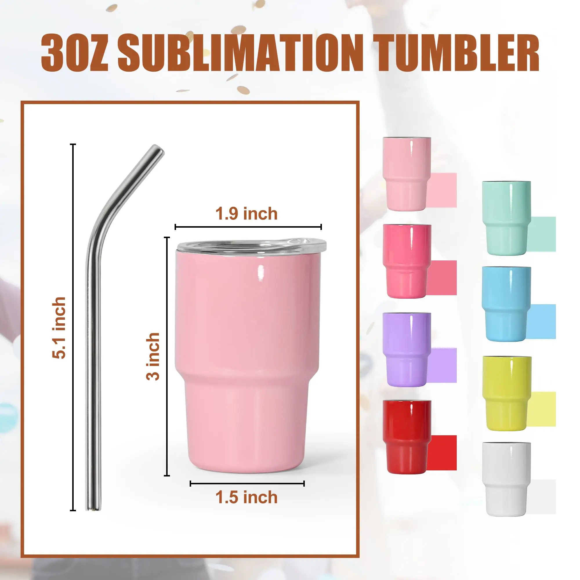 3oz stainless steel colored tumbler shotglass with metal straw 3oz sublimation tumbler shotglass mini cup