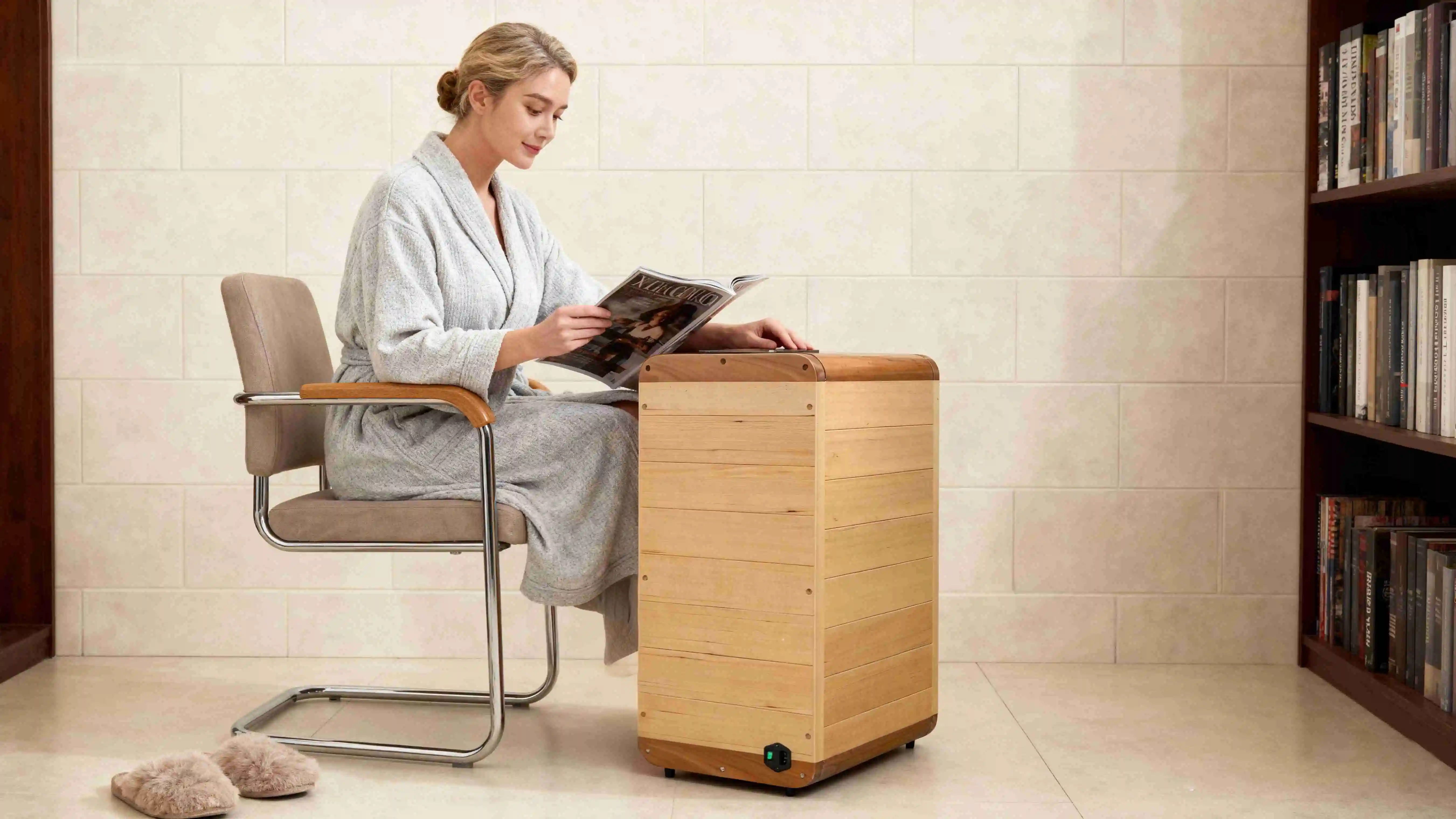 product high quality modern solid wood hemlock computer control panel foot sauna hot dry spa electric foot massager-2