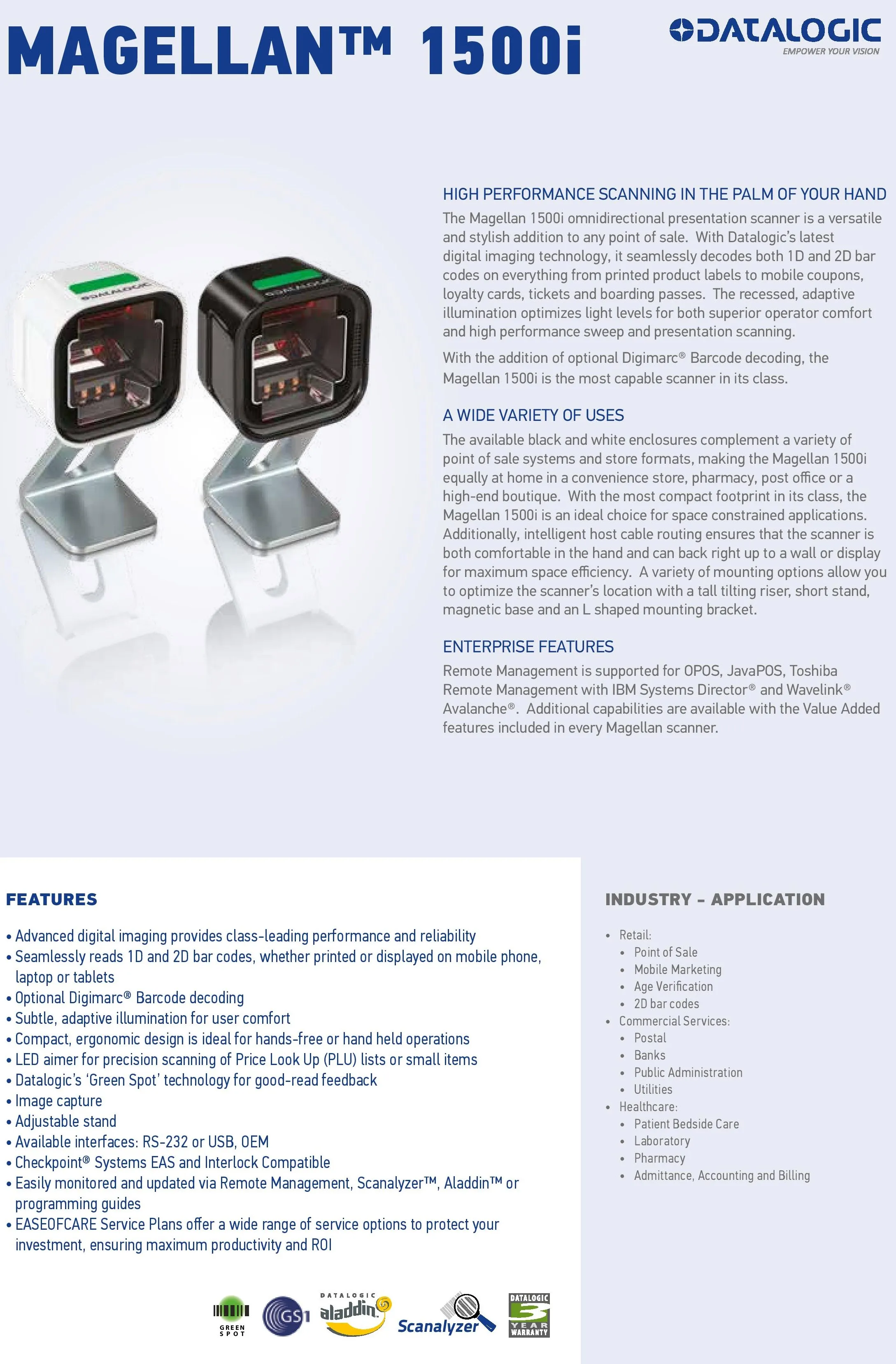 Datalogic Magellan 1500i - 1D / 2D High performing presentation scanner for a variety of applications