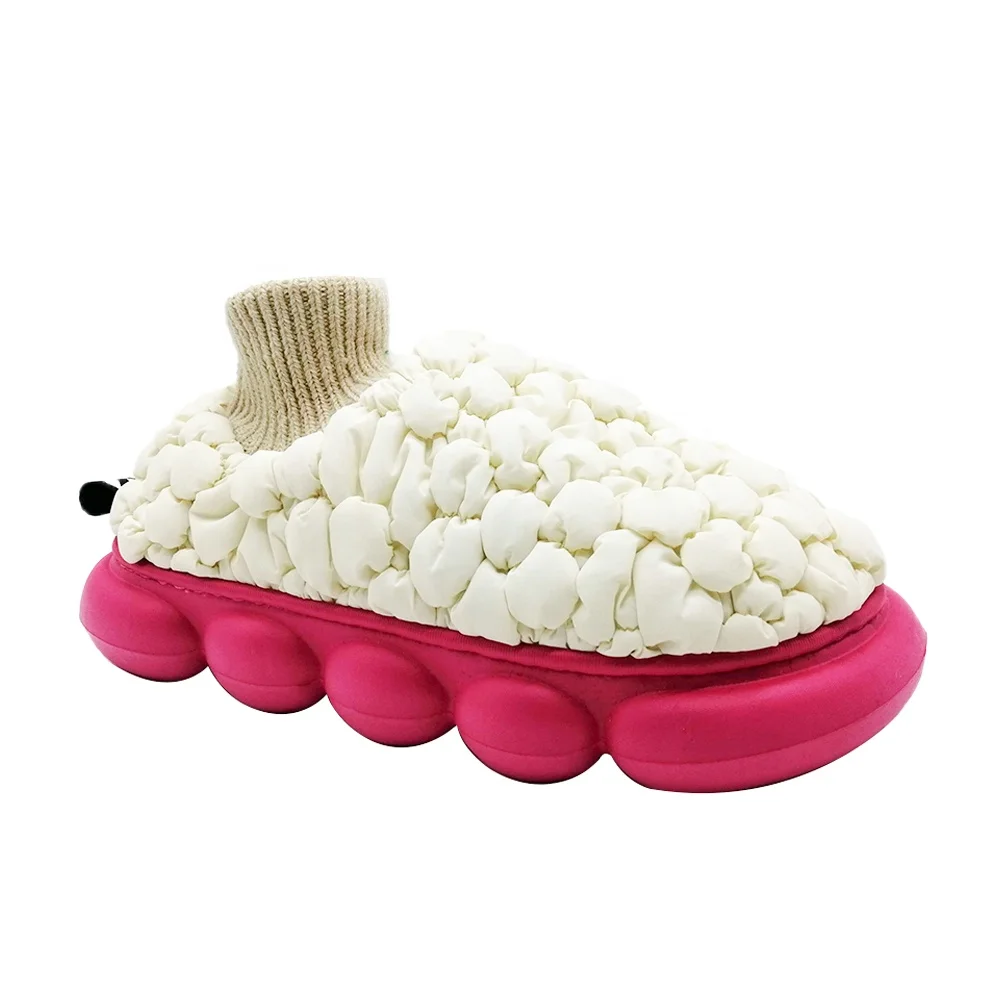 Hot-selling Popcorn Elastic Soft Slippers Fashion Women Winter Warm Casual Cotton Shoes Walking Ankle Bubble Outdoor Shoes