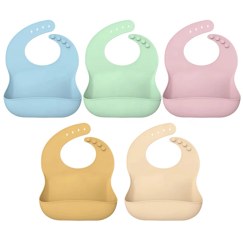 BPA Free Waterproof Silicone Baby Bib  With with Food Catcher Baby Silicone Bibs Wholesale Feeding Supplies