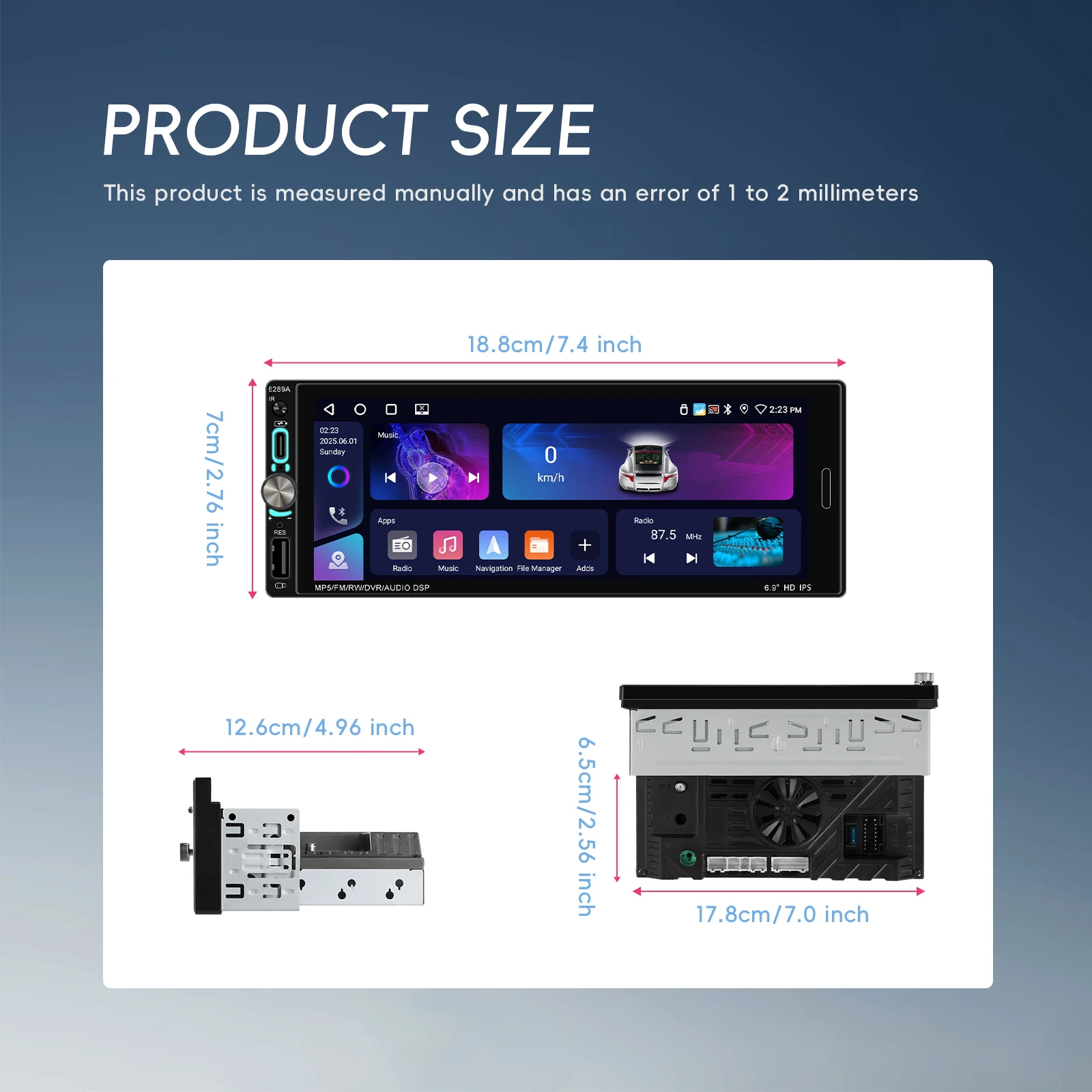 android auto gps wifi bt usb ips display split screen knob control a4505-18