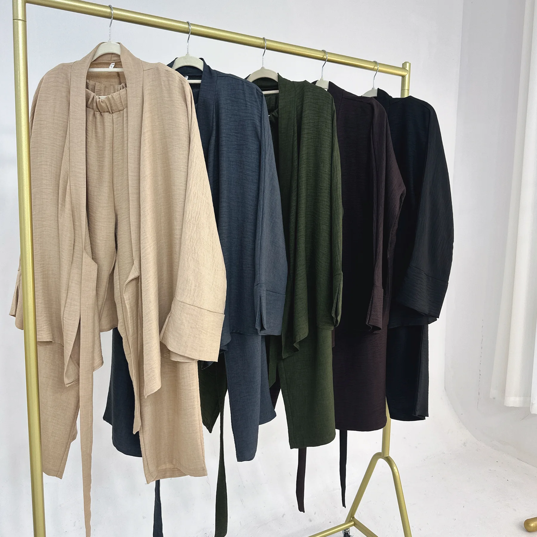 2025 New Suit Kimono Side Wrap With Pant Ramadan Islamic Clothing 2 Piece Set Muslim Women Modest Muslimische details