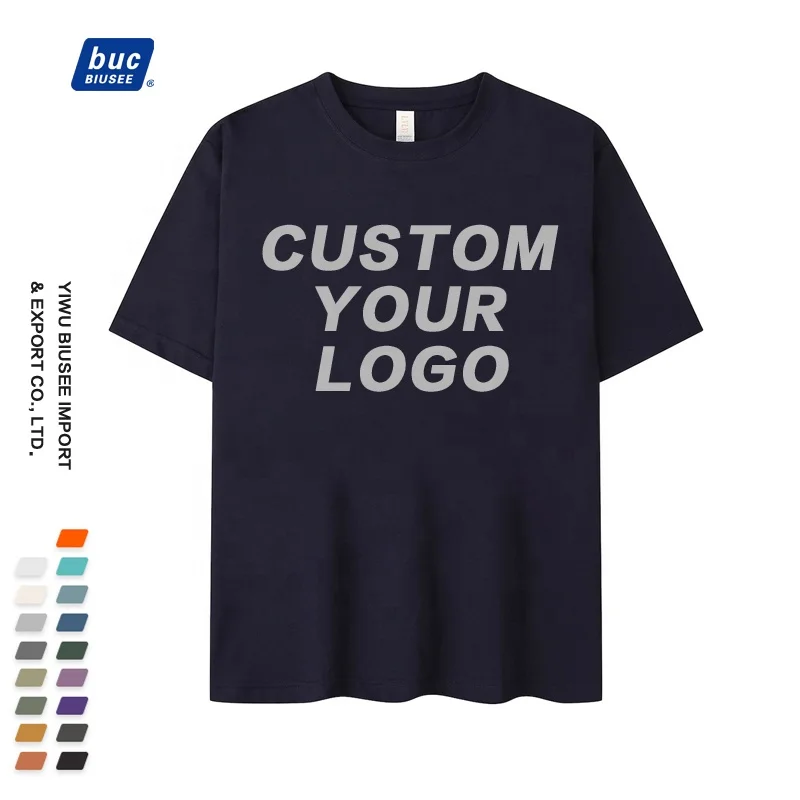 OEM Custom 210g Drop Shoulde Drop Round Neck T Shirt Customized High Quality Thick Cotton Logo Embroidered Printing Men's T-shir