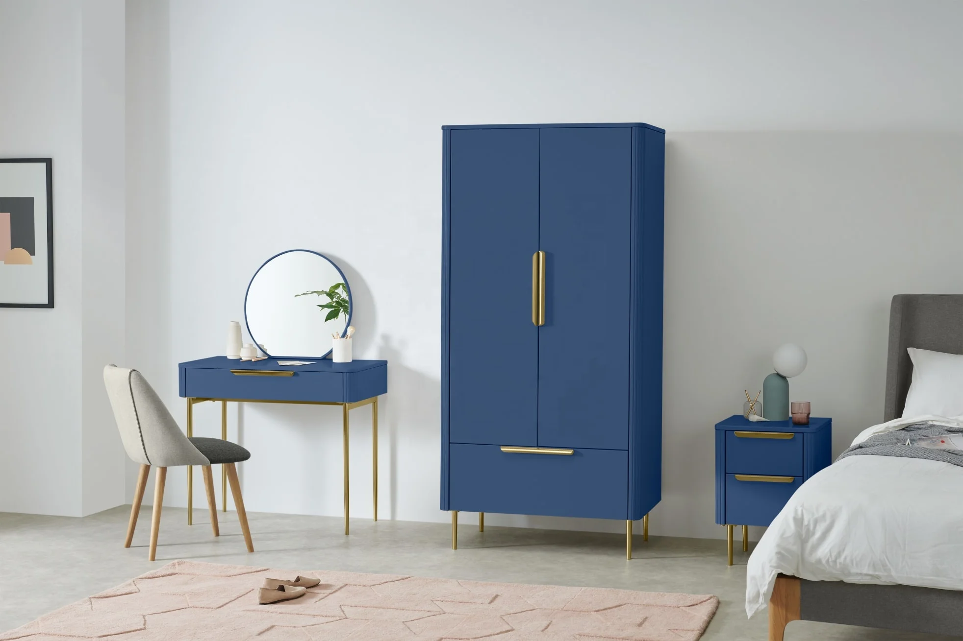 Modern Blue and White Bright simple style  wardrobe closet with multiple storage function