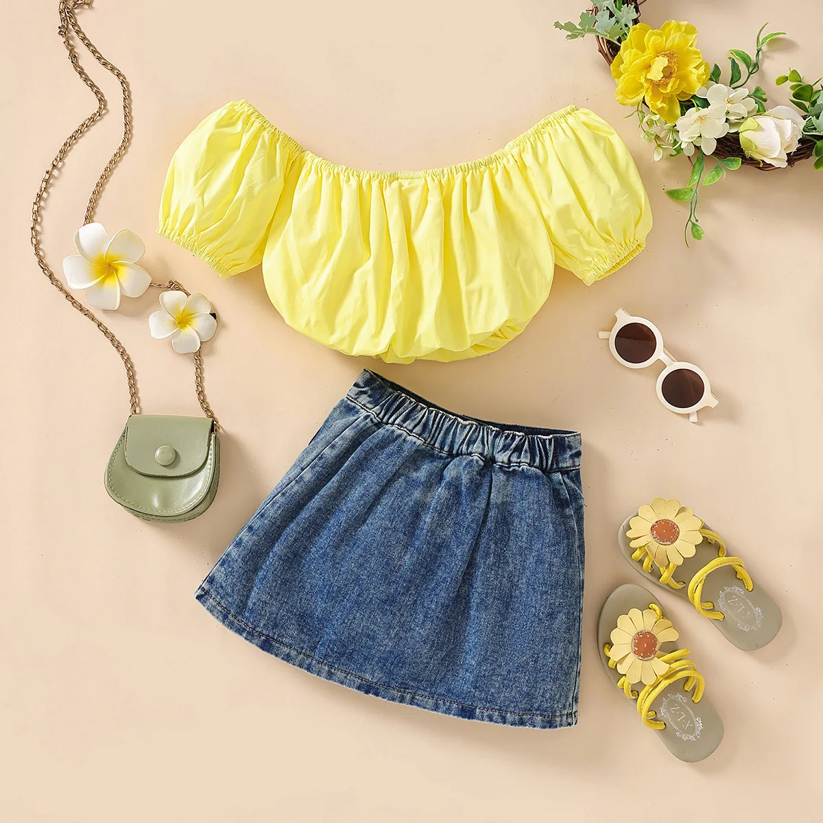 RTS 2023 summer toddler girls clothing sets new fashion two piece denim skirt outfits little girls boutique clothes