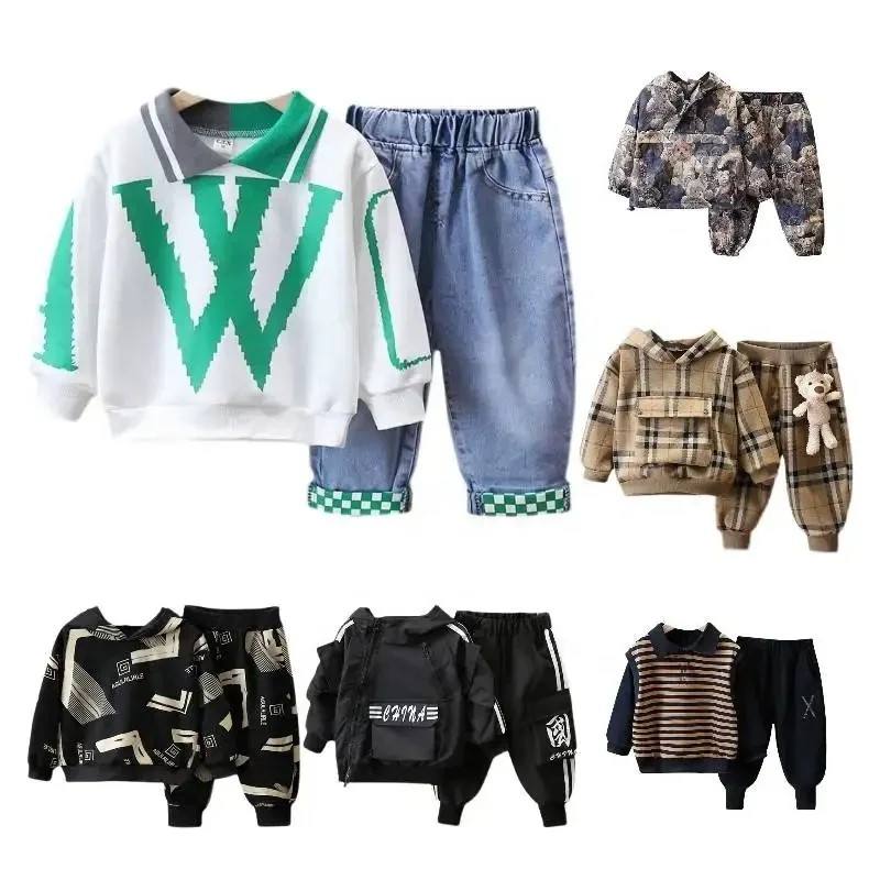 Boys' Autumn Suit 2024 New Children's Sweater Fashionable Kids Spring and Autumn Hoodie Clothes Wholesale