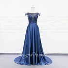 Evening Gown Illusion Beading Lace Party Wear Evening Dresses Off Shoulder Sleeves Brides Gown