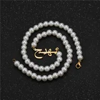 Pearl Customized Pearl And Gold Link Chains Name Plate Arabic Alphabet Necklace
