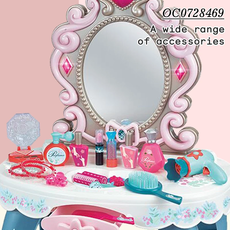 Oem odm girls pretend play makeup sets home make up hair vanity mirror dressing table modern 2022
