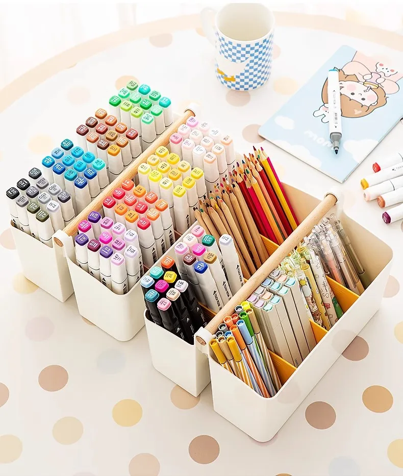 product portable student office desk organizer rectangle shaped plastic storage box aluminum for markers stationery remote control-4