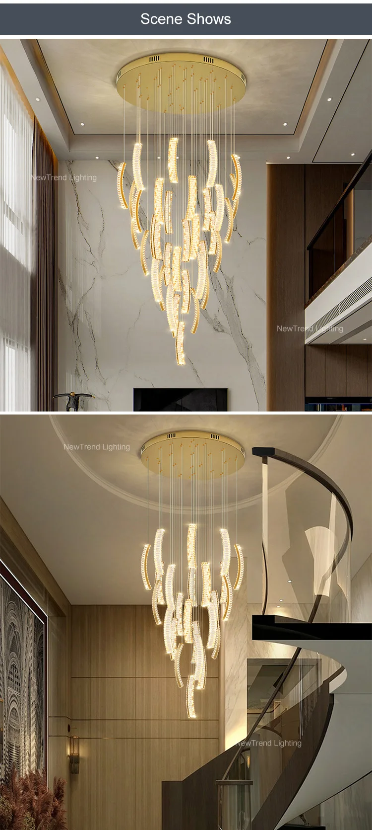 CPL-298 Luxury Design Indoor Decoration Villa Hall Hotel Lobby Staircase Crystal LED Chandelier Light details