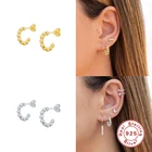 Bead Earrings Ins Style Gold Plated Zircon Round Bead String Stud Earrings C Shape Jewelry For Women