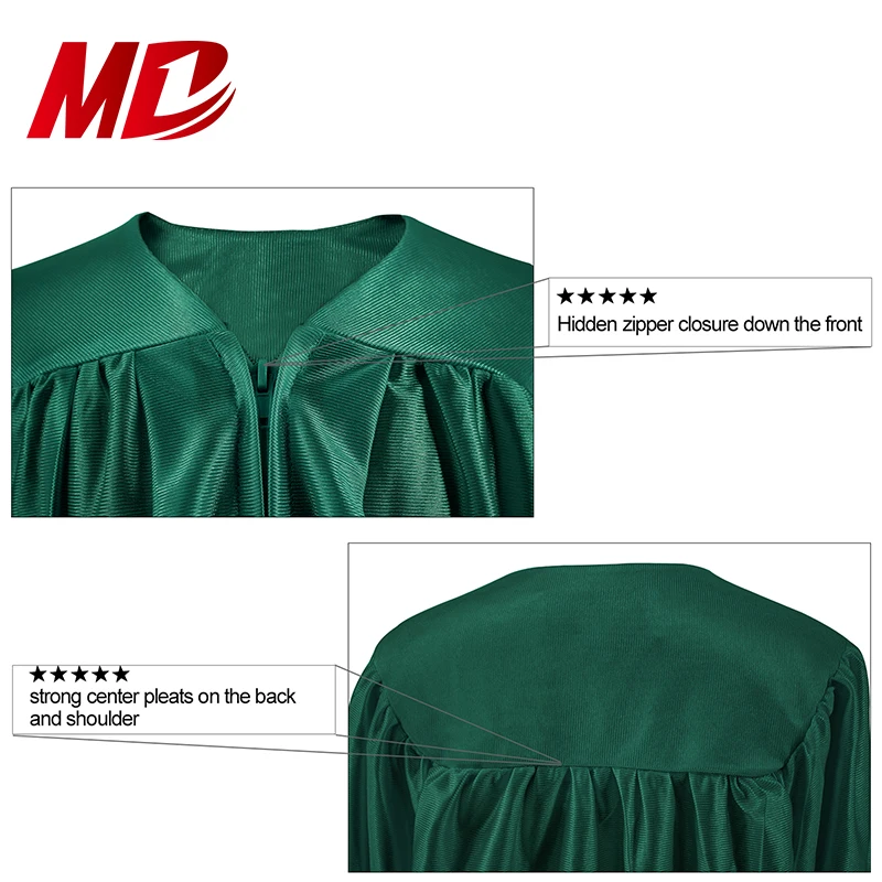 All Grades US Style Shiny Forest Green Graduation Gown supplier