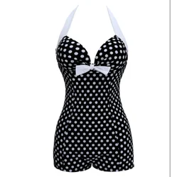 Plus Size Swimsuit Women's One Piece Black and White Dot Bikini Swimsuit Conservative Women's Cherry  Swimsuit