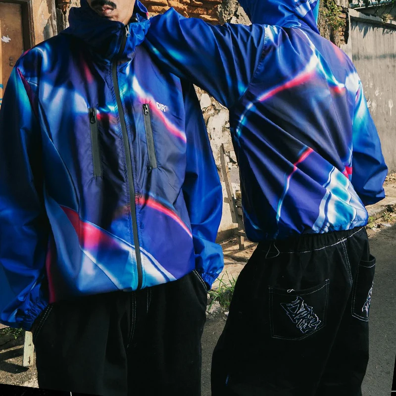 Custom Gradient Hooded Men's Jacket with 300grams Nylon Windproof Streetwear Jacket