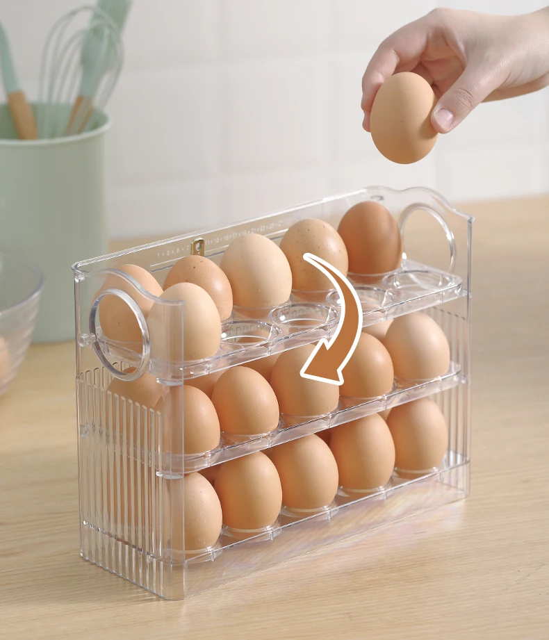 30 grids 3 Tier Egg Organizer Automatic Plastic Eggs Storage Box Holder PET Refrigerator Egg Container For kitchen Accessories