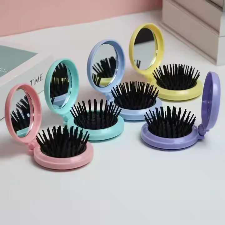Hot Sale Portable Folding Mirror Comb Pocket Travel Hair Brush   Nylon Plastic Macaron Cartoon Color Children's Mirror Comb supplier