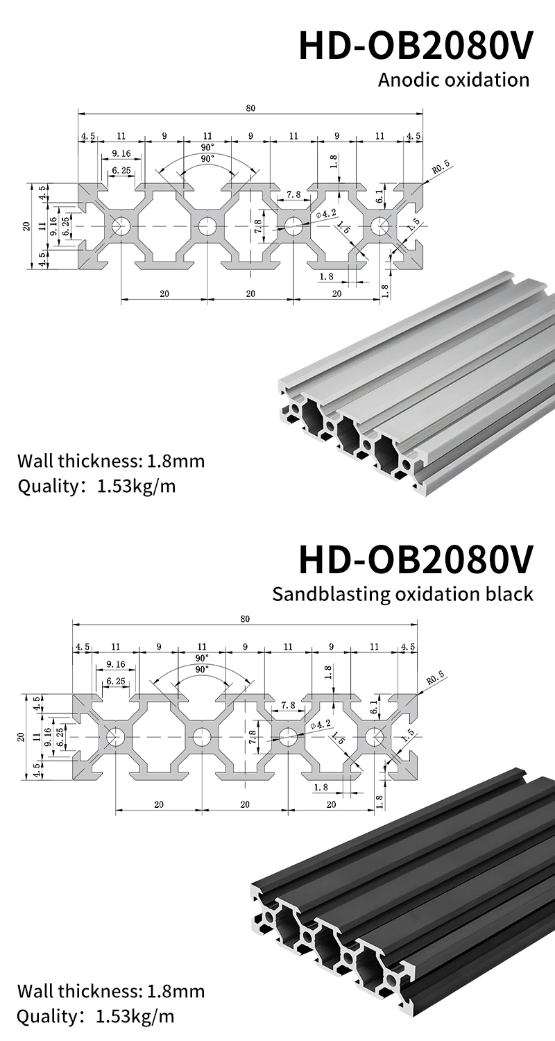 2080V Slot Black Industrial Extruded Aluminum Profile V-slot 3D Printer Aluminum Material manufacture